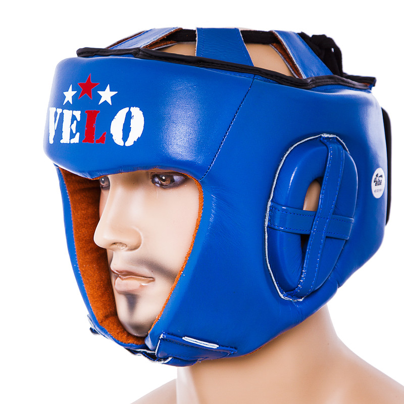 Шолом боксерський Velo AIBA, шкіра, розмір М, L, XL, синій
