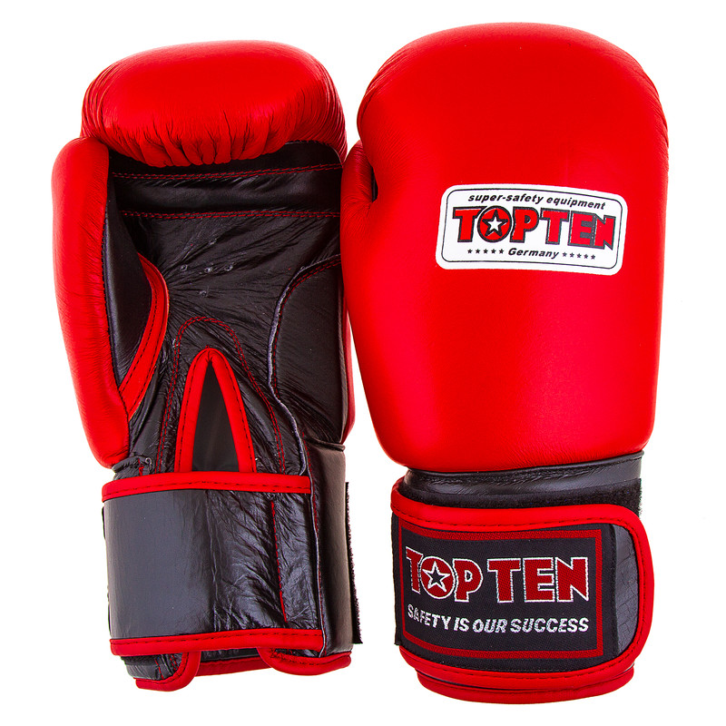 Боксерські рукавички TopTen, шкіра, 12oz червоний