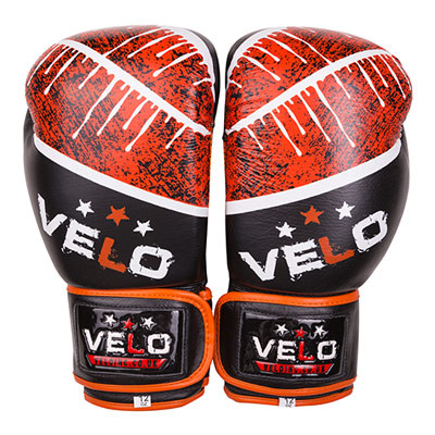 Боксерські рукавички Velo microfiber, шкіра, 10oz, чорно-помаранчевий