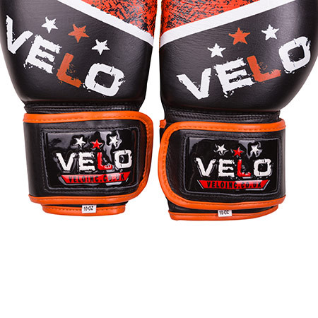 Боксерські рукавички Velo microfiber, шкіра, 10oz, чорно-помаранчевий