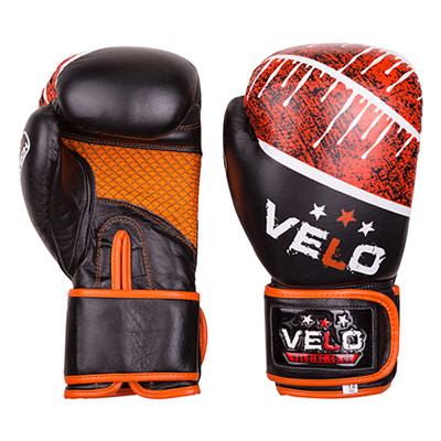 Боксерські рукавички Velo microfiber, шкіра, 12oz, чорно-помаранчевий