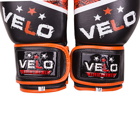 Боксерські рукавички Velo microfiber, шкіра, 12oz, чорно-помаранчевий