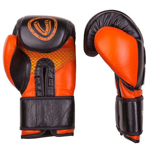 Боксерські рукавички Velo shock padding, шкіра, 10oz, чорно-помаранчевий.