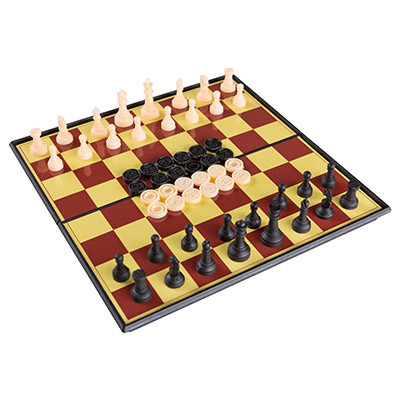 Шахи, шашки 3х1, пластик, 17х 17см, 3108А.