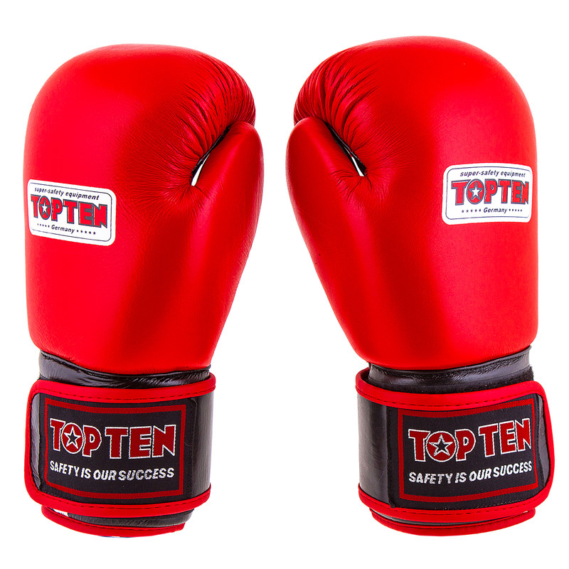 Боксерські рукавички TopTen, шкіра, 10oz, червоний.