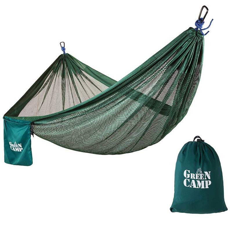 Гамак GreenCamp "MINAS", 270х180см, поліестр, зелений, 2 карабіна. Знижка на ящик.
