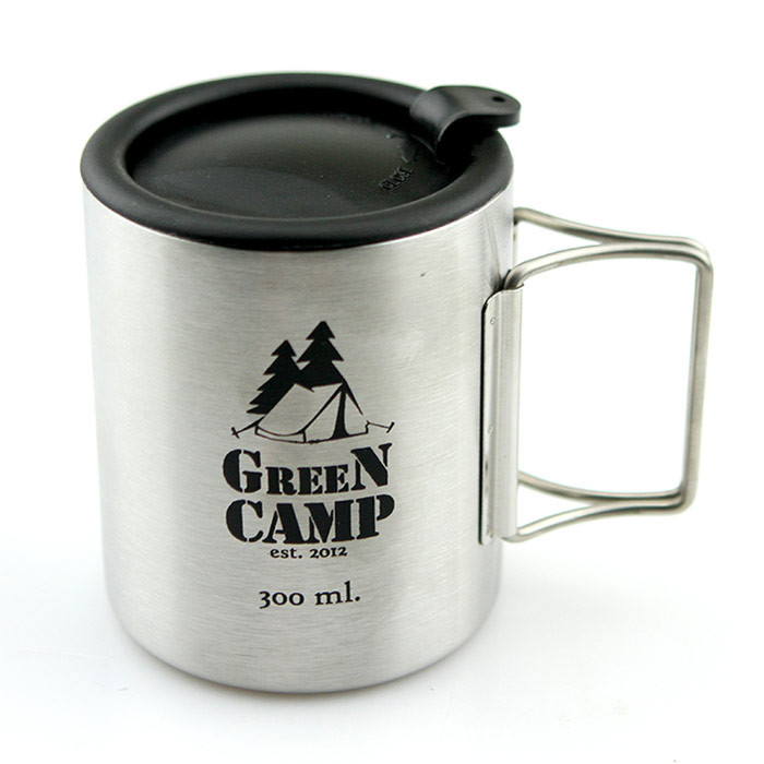 Кухоль туристичний, термо, GreenCamp, 2 ручки, кришка, 300 мл.