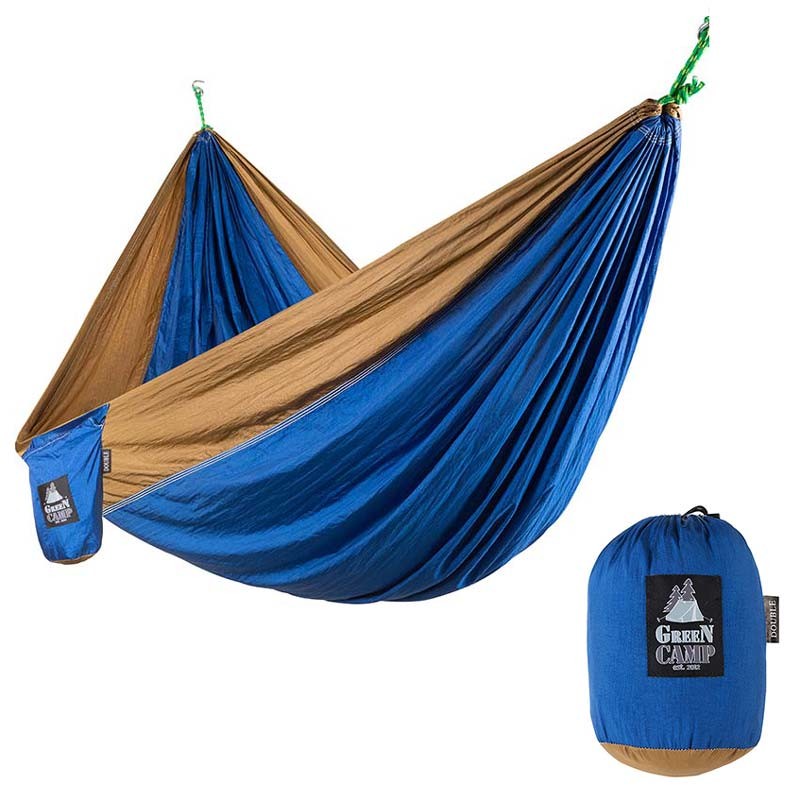 Гамак GreenCamp "VOYAGE", 300х200см, парашутний шовк, синій/гірчичний. Знижка від 20шт.